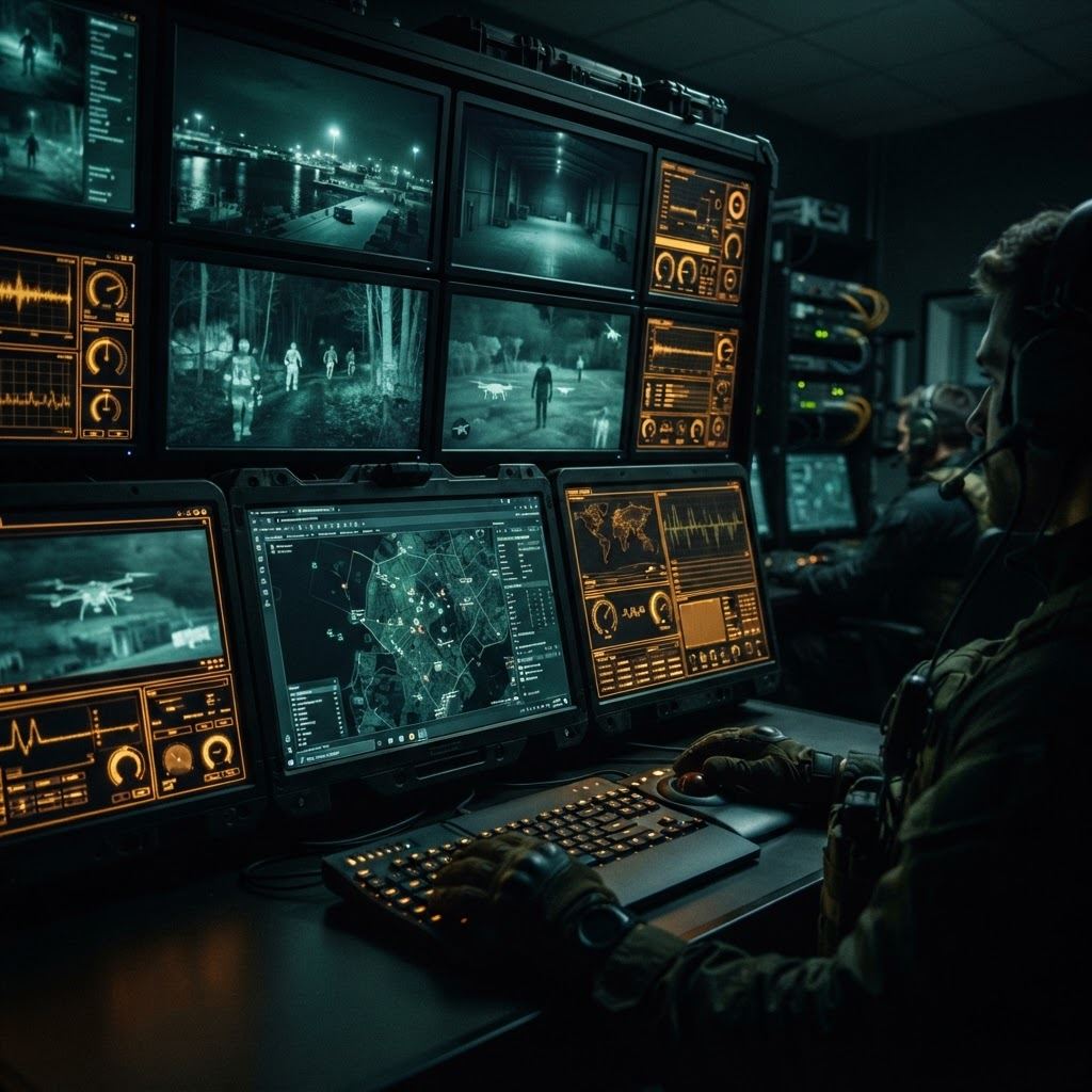 Operator inside the Live Camera View security operations center in Mississauga